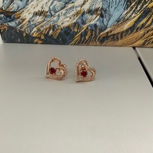 .925 Elegant Heart-Shaped Rose Gold Earrings with Red Accents